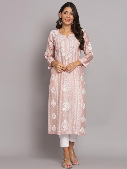 peach colored straight kurta - 20309132 -  Standard Image - 0