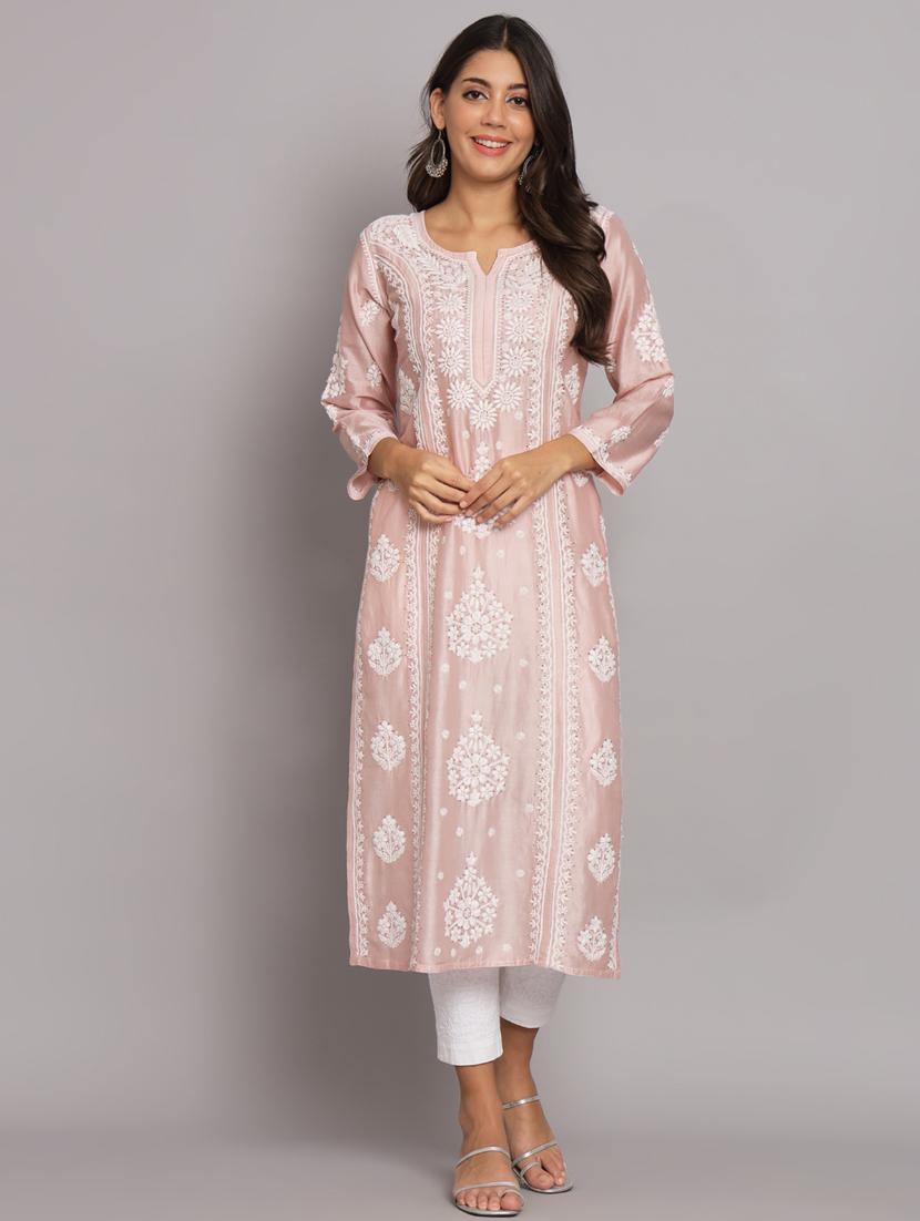 peach colored straight kurta - 20309132 -  Zoom Image - 0