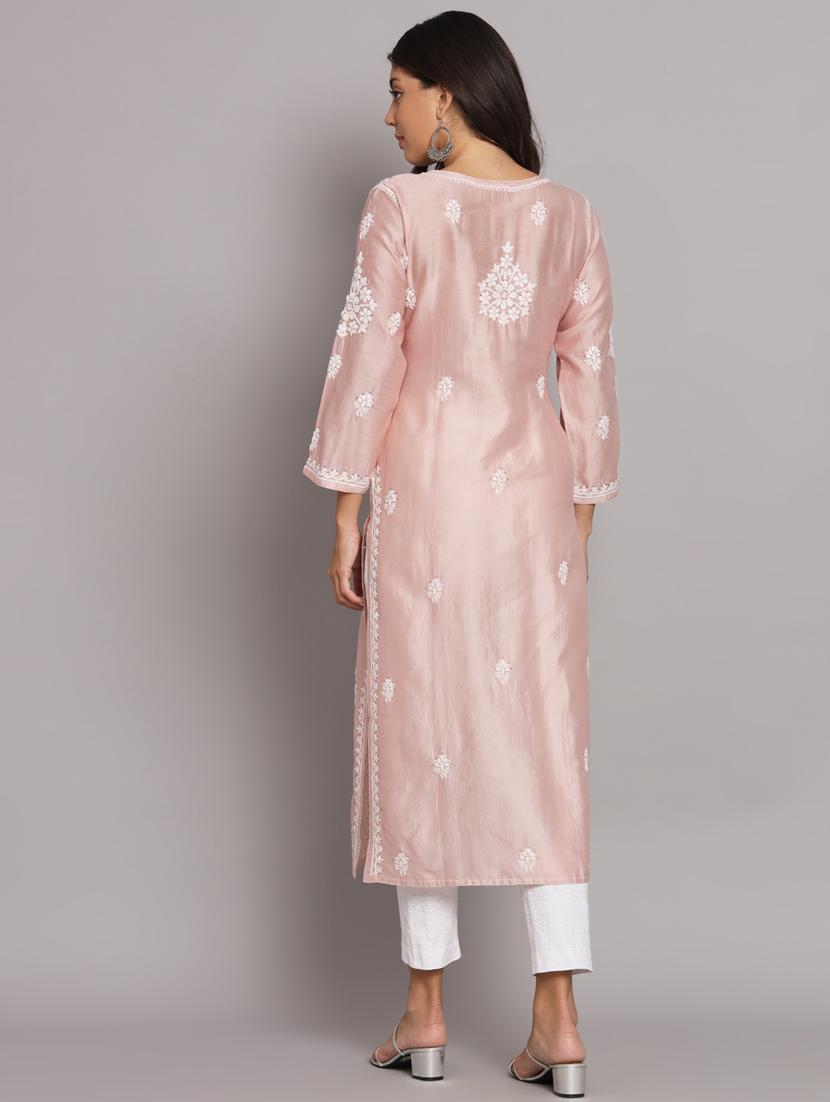 peach colored straight kurta - 20309132 - Standard Image - 3