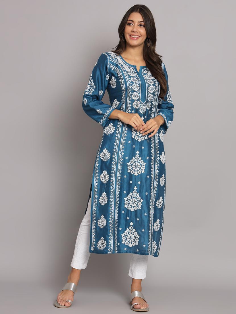 blue colored straight kurta - 20309134 - Zoom Image - 0