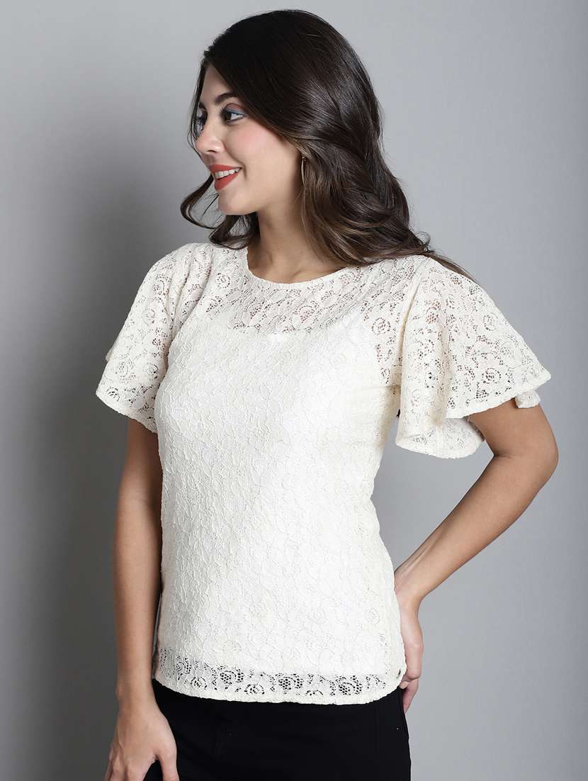 women's white regular fit straight round neck top - 20309374 -  Standard Image - 3