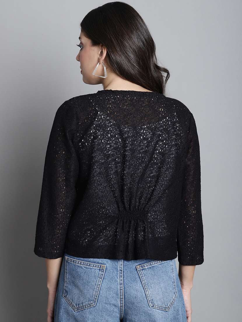 black cotton blend short shrug - 20309386 -  Standard Image - 3