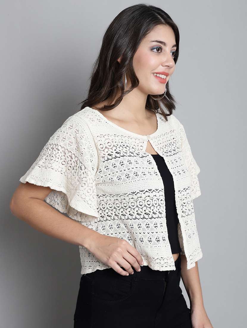 women off white laced shrug - 20309389 -  Standard Image - 3