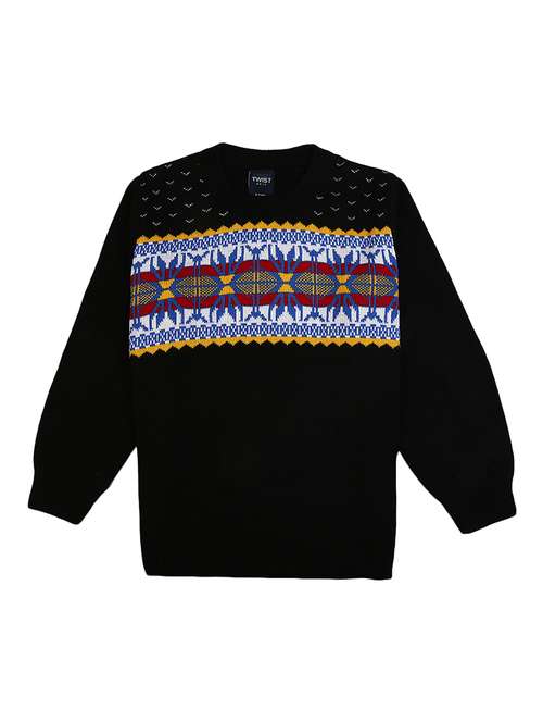 boys black self design sweater - 20310211 -  Standard Image - 0