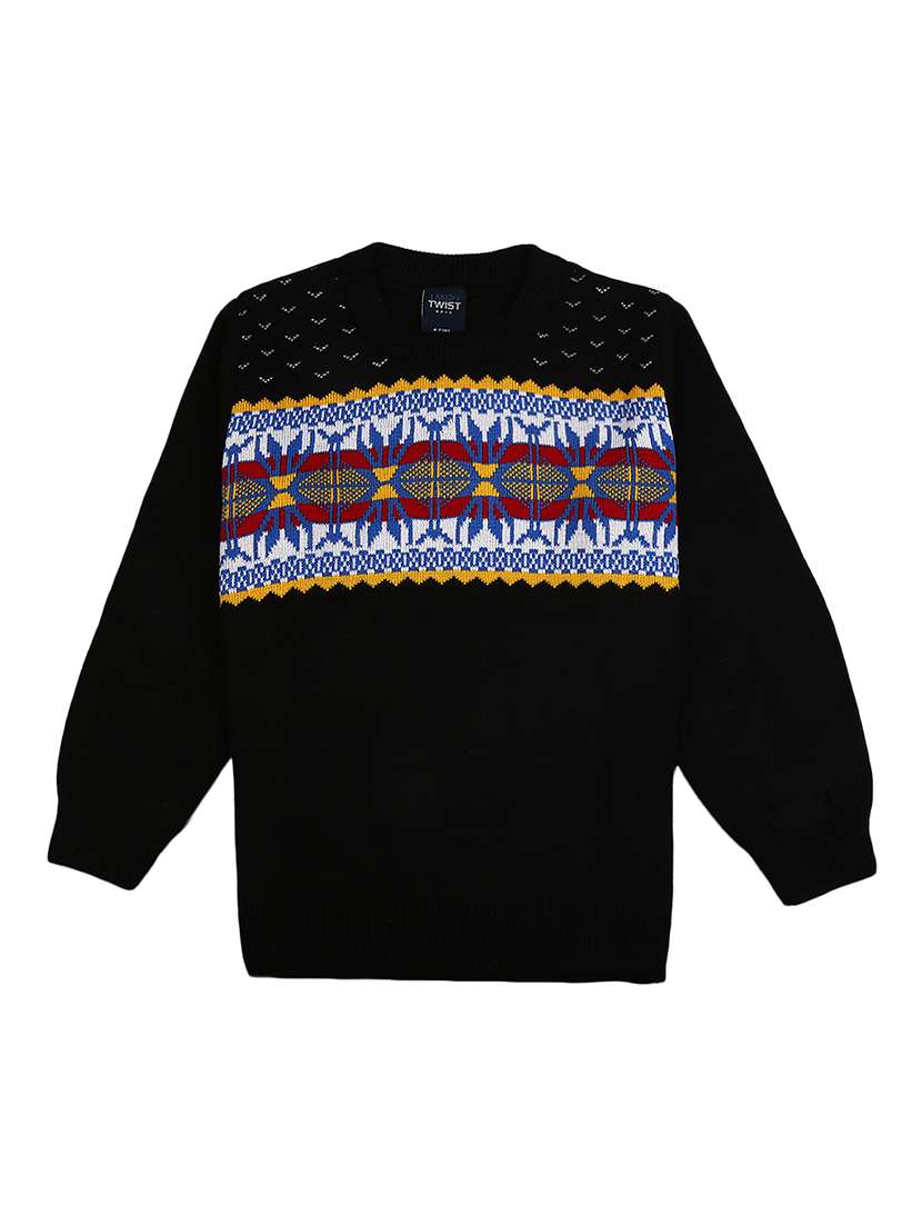 boys black self design sweater