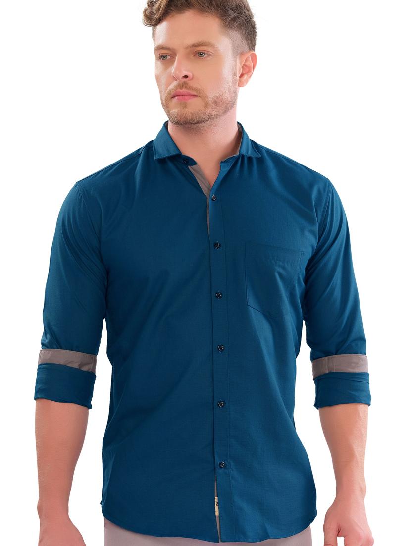 teal cotton blend casual shirt - 20310514 - Zoom Image - 0