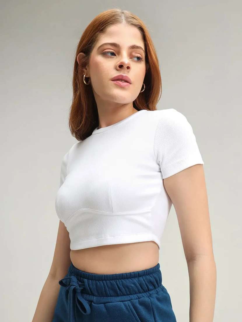 women solid white crop top - 20310543 - Zoom Image - 0