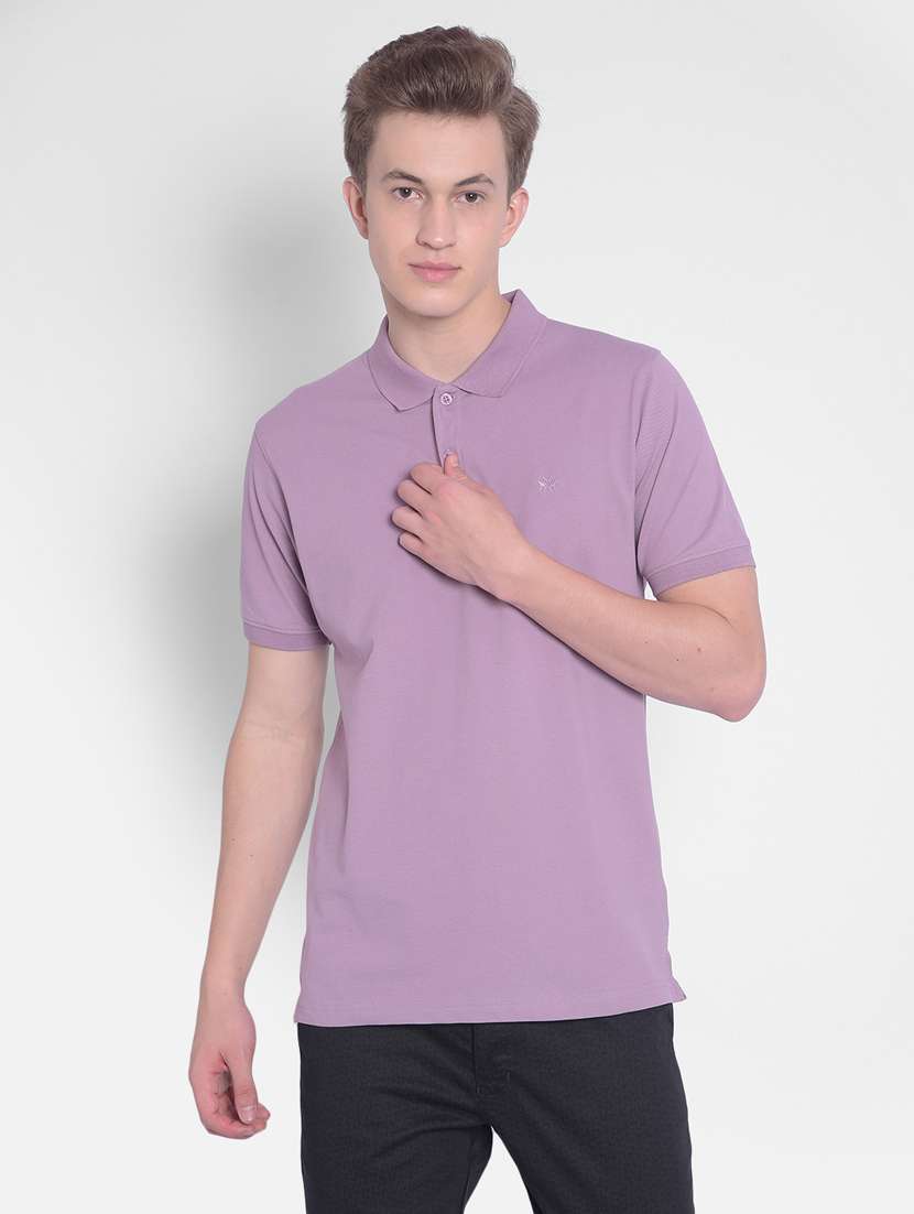 lavender solid polo neck t-shirt