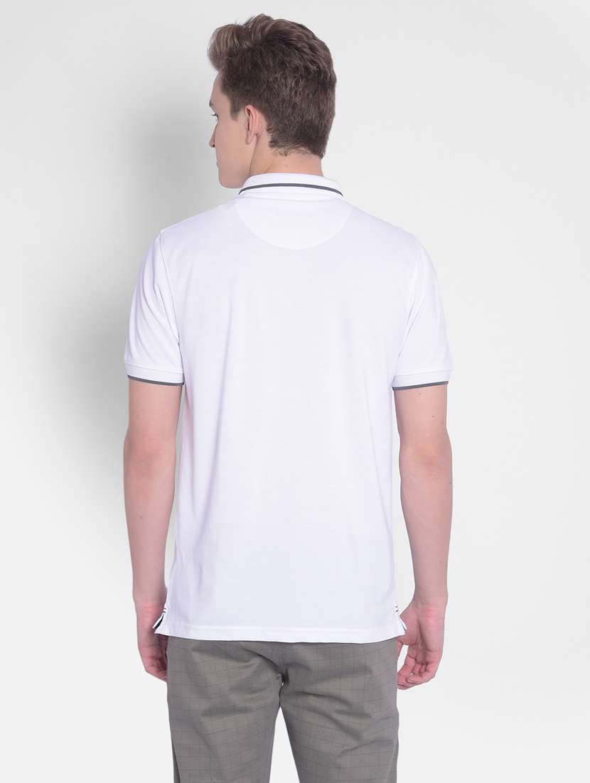 white solid polo neck t-shirt - 20311086 -  Standard Image - 3