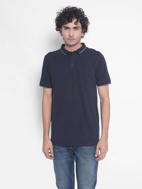 black solid polo neck t-shirt - 20311087 -  Standard Image - 0
