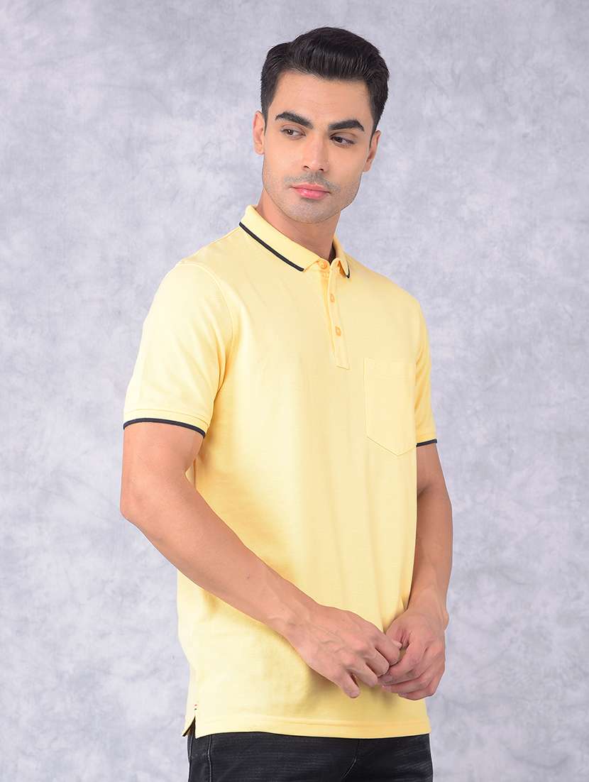 yellow solid polo neck t-shirt