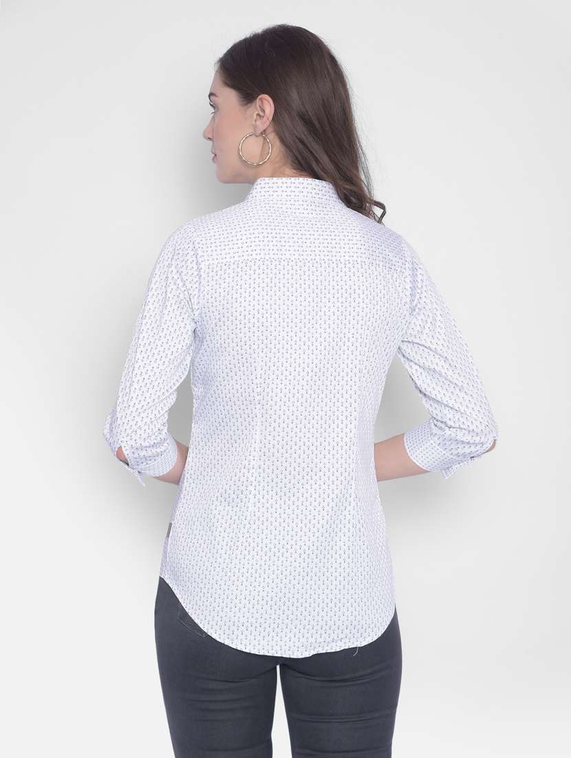 women white cotton blend regular shirt - 20311105 - Standard Image - 3