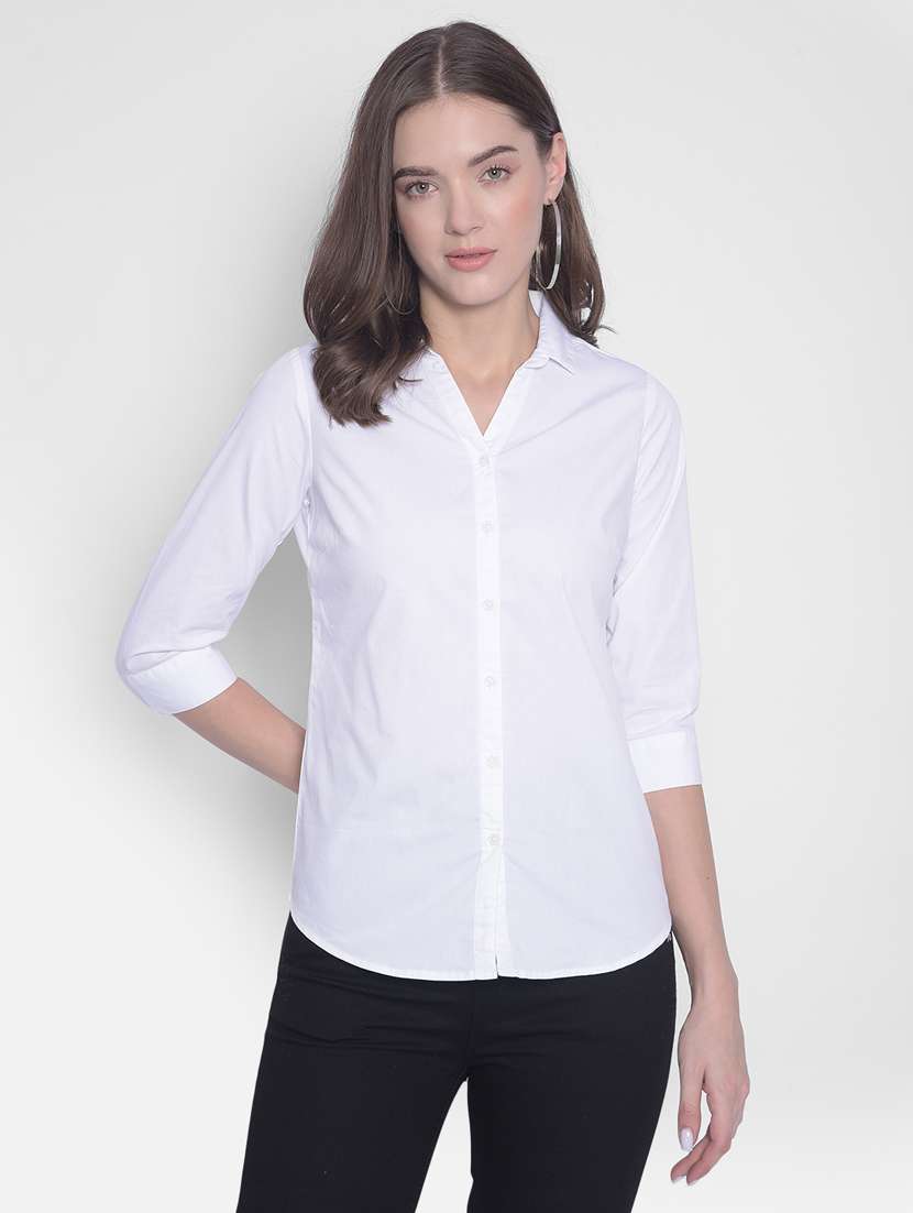 white solid regular fit shirt