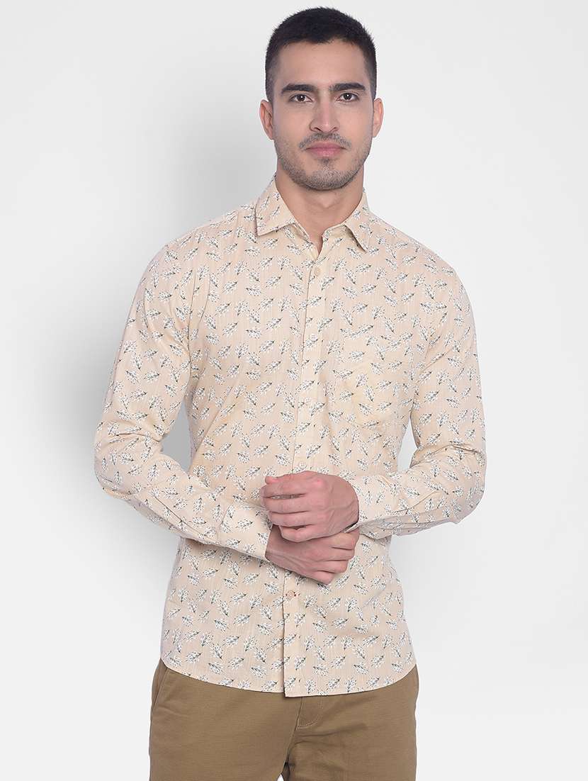 beige cotton blend casual shirt