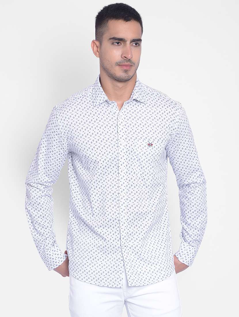 men white micro print cotton blend casual shirt