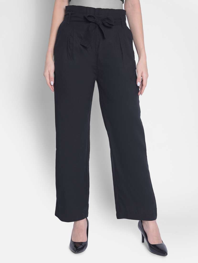 black solid pleated trouser 
