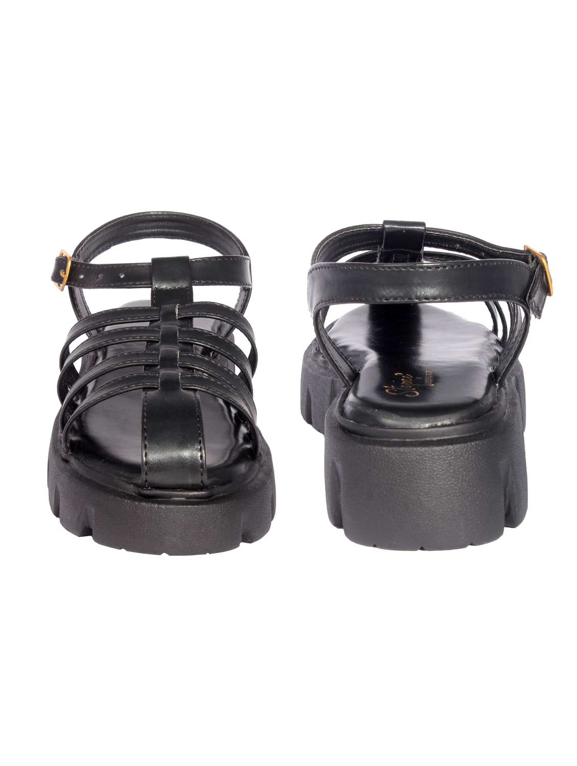 black solid gladiators sandal - 20311244 -  Standard Image - 3