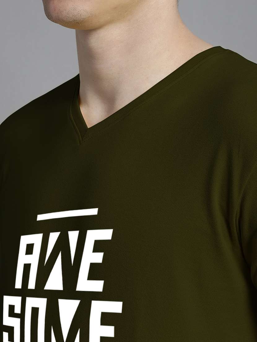 men v-neck chest print typographic t-shirt - 20312162 -  Standard Image - 3