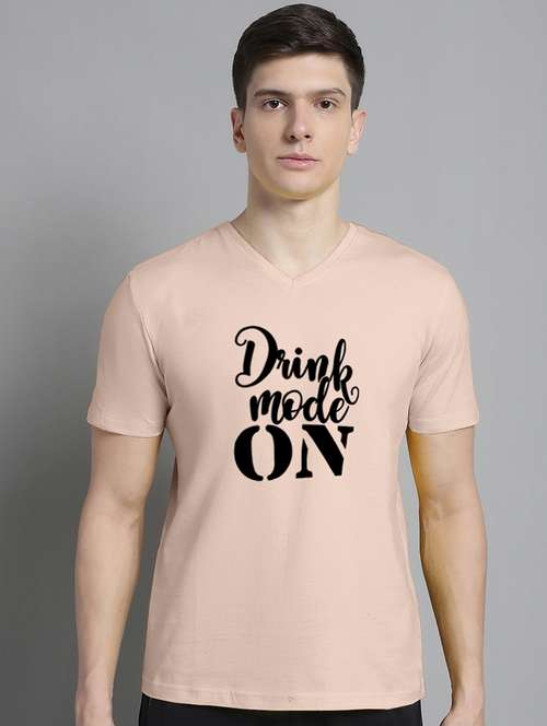 men beige cotton chest print t-shirt - 20312176 -  Standard Image - 0