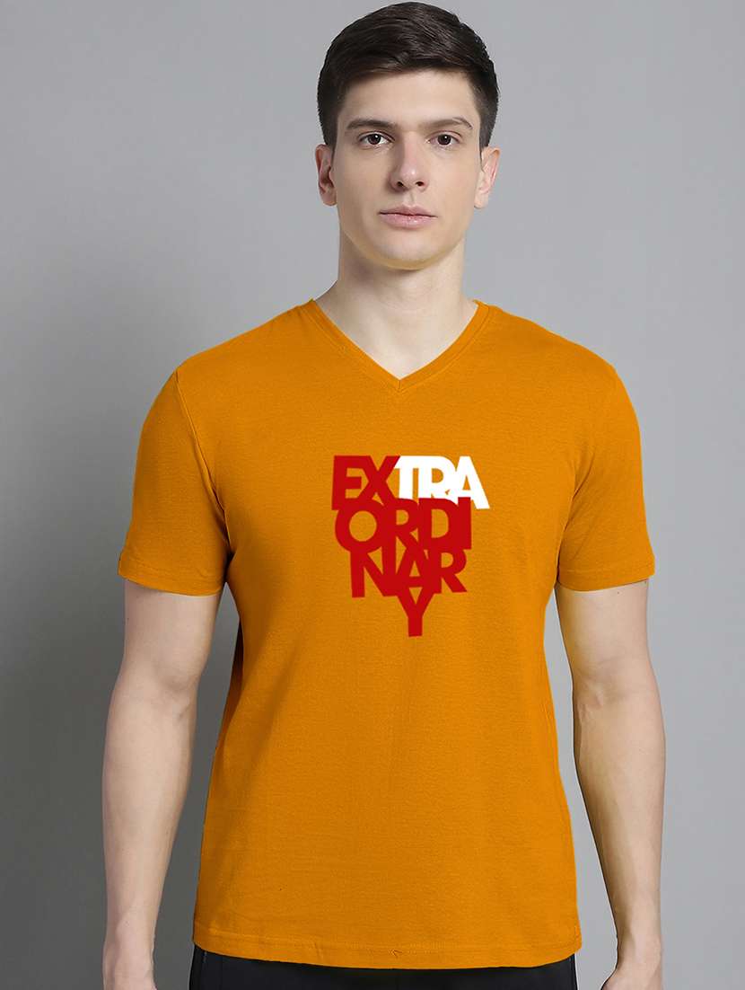 men v-neck graphic chest print t-shirt