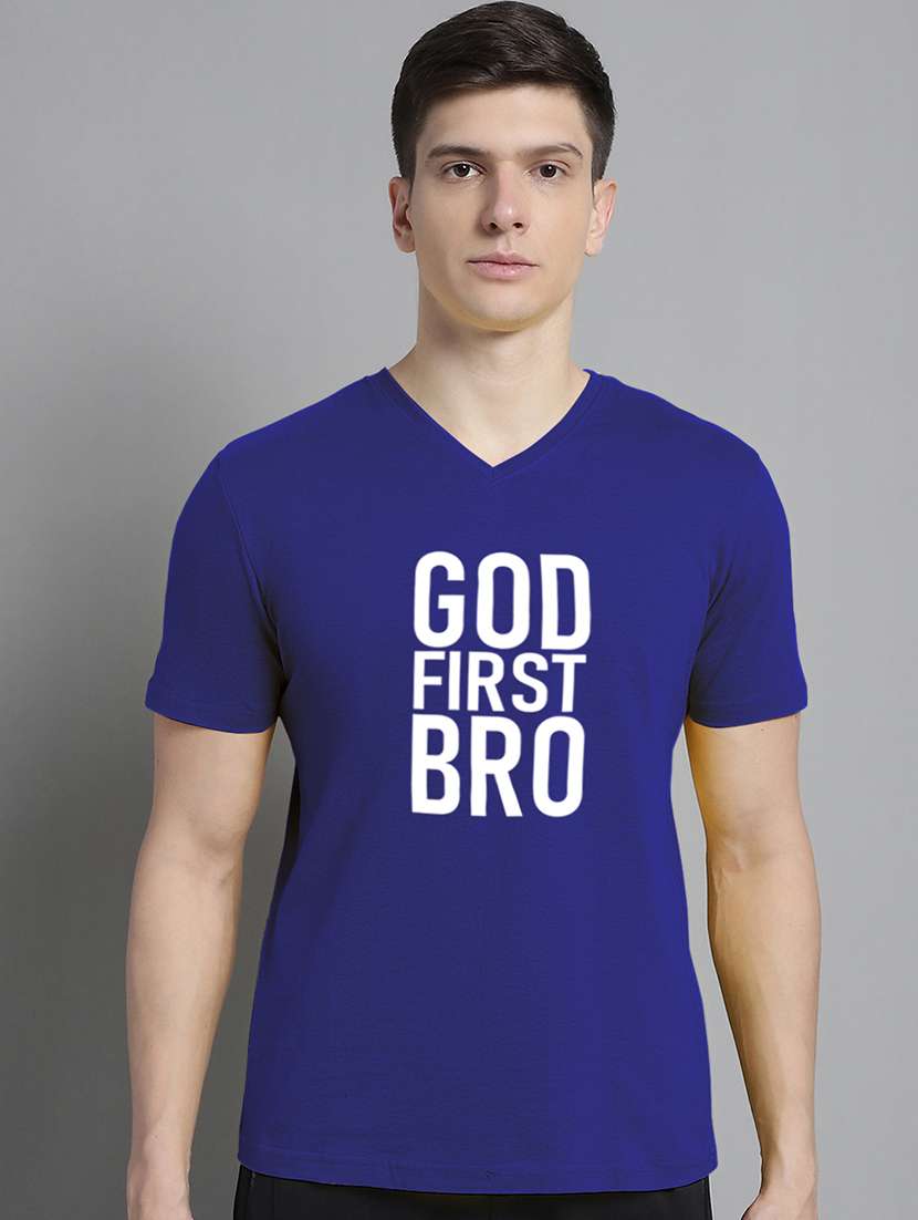 men v-neck graphic chest print t-shirt - 20312200 - Zoom Image - 0
