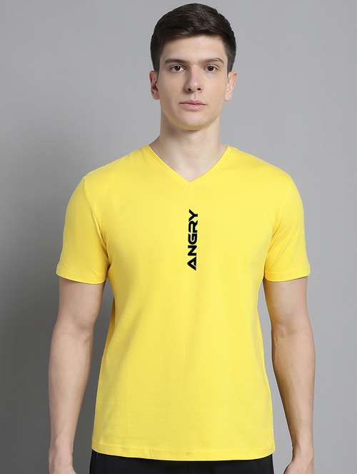 men yellow cotton chest print t-shirt - 20312213 -  Standard Image - 0