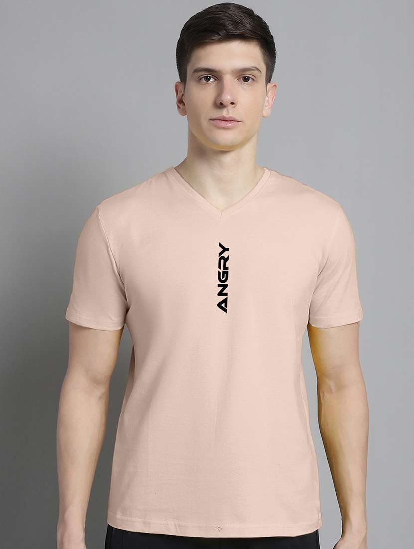 men v-neck graphic chest print t-shirt