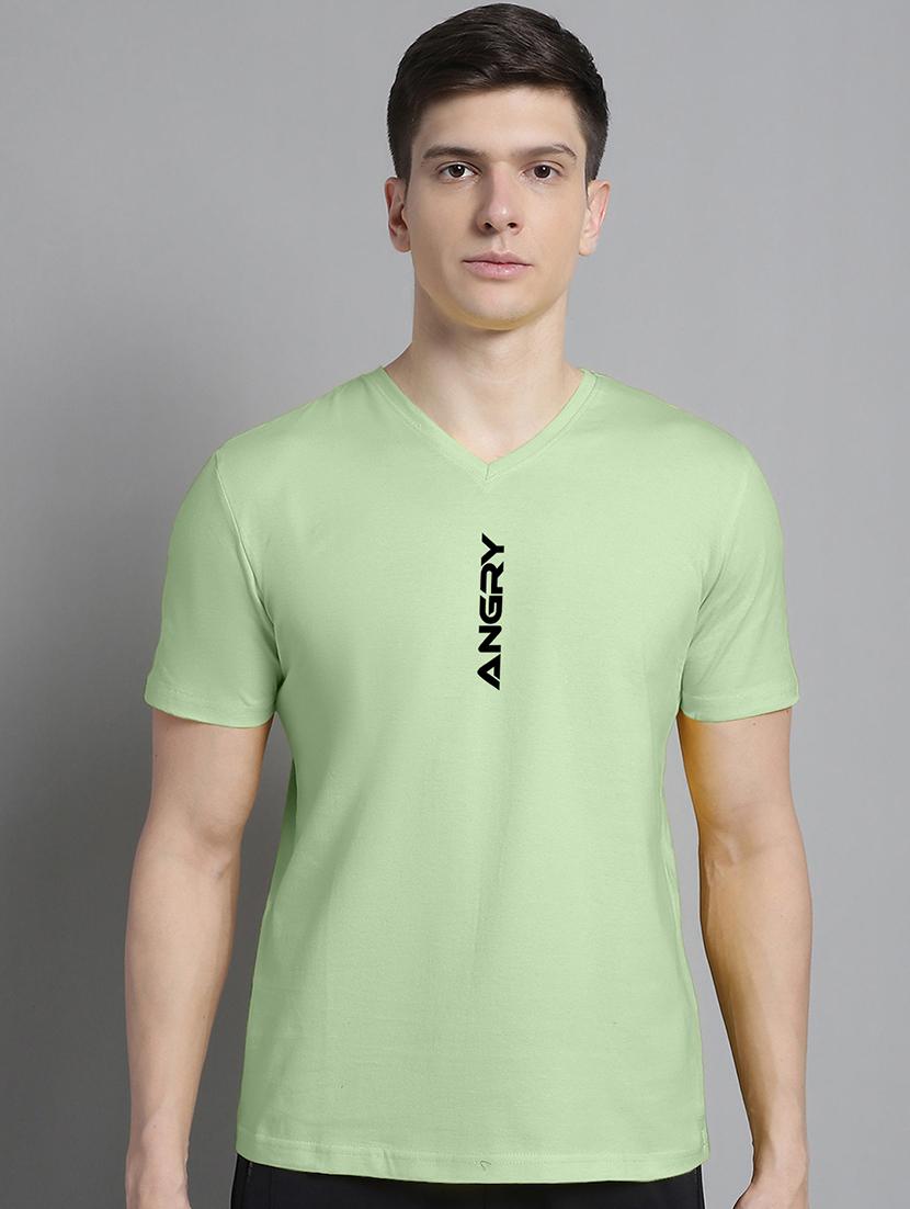 men light green cotton chest print t-shirt - 20312218 -  Zoom Image - 0