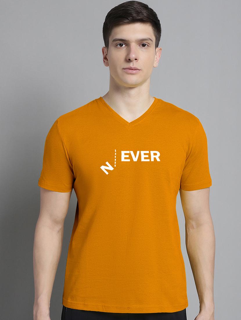 men typography print mustard v-neck cotton t-shirt - 20312253 -  Zoom Image - 0