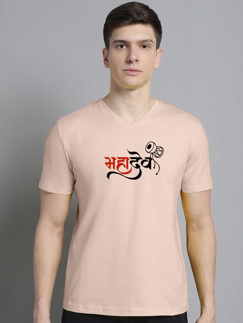 men v-neck graphic chest print t-shirt