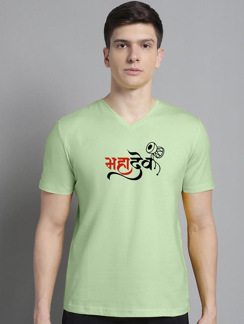 men light green cotton chest print t-shirt - 20312269 - Zoom Image - 0
