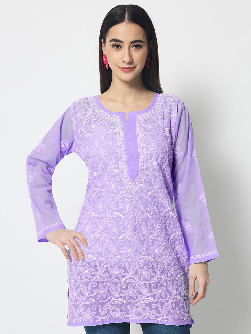 lavender colored straight kurta - 20315110 - Zoom Image - 0
