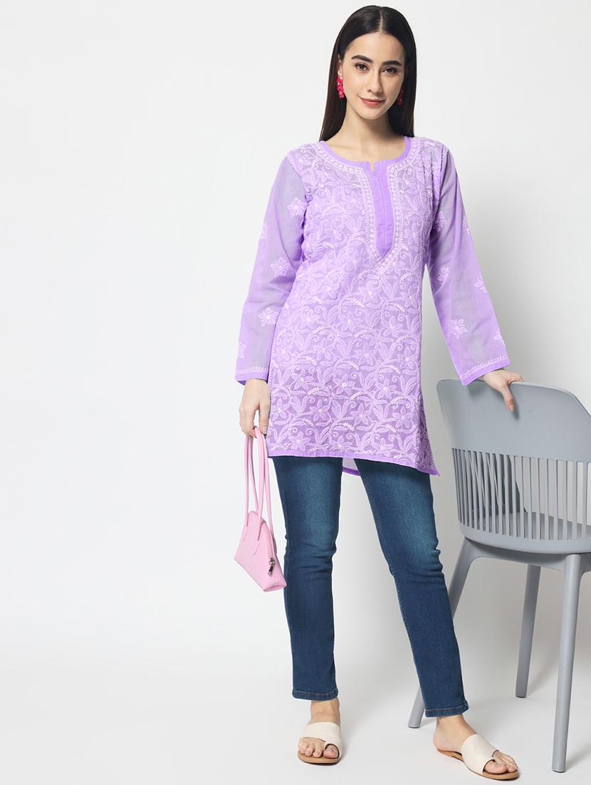 lavender colored straight kurta - 20315110 - Standard Image - 3