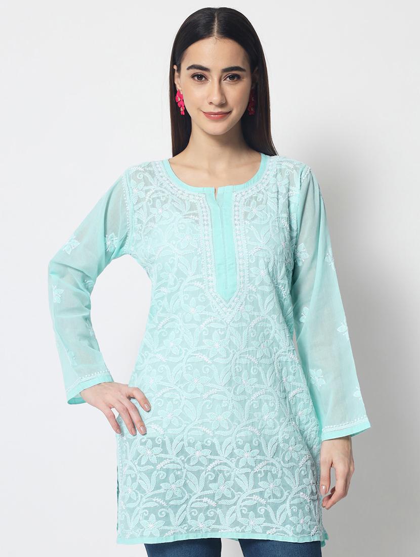 light blue colored straight kurta - 20315111 - Zoom Image - 0