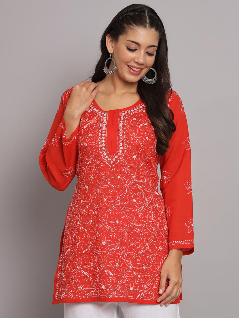 red colored straight kurta - 20315114 - Zoom Image - 0