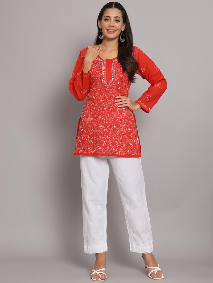 red colored straight kurta - 20315114 - Standard Image - 3