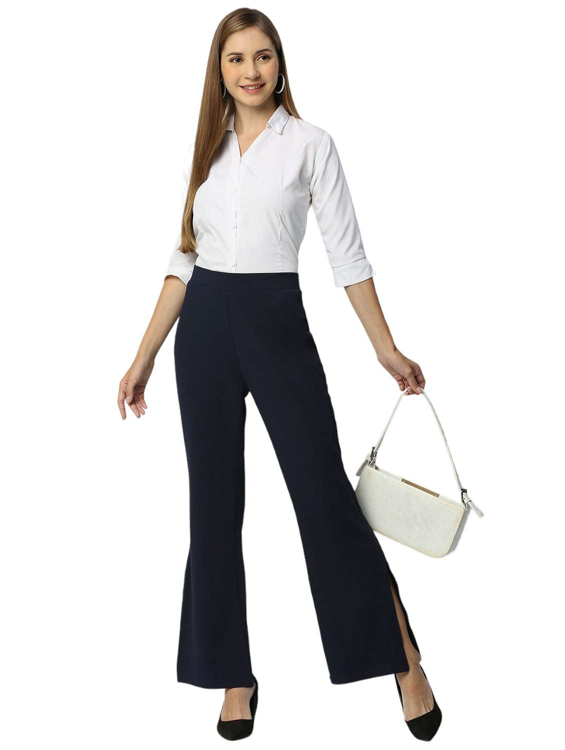 navy blue polyester flat front trouser  - 20315448 -  Standard Image - 5