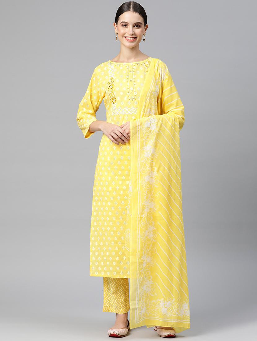 yellow colored kurta pant set - 20315955 - Zoom Image - 0