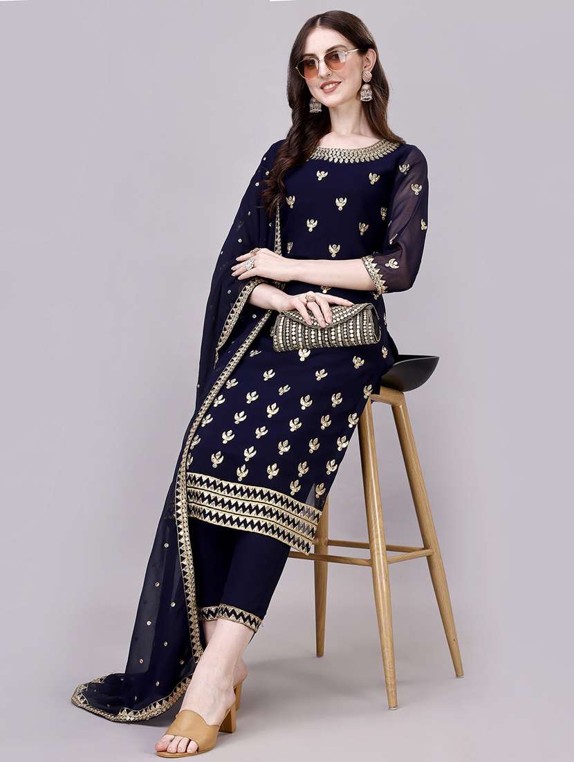 navy blue colored kurta pant set - 20315968 -  Standard Image - 3
