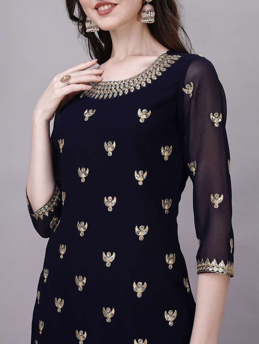 navy blue colored kurta pant set - 20315968 -  Standard Image - 5