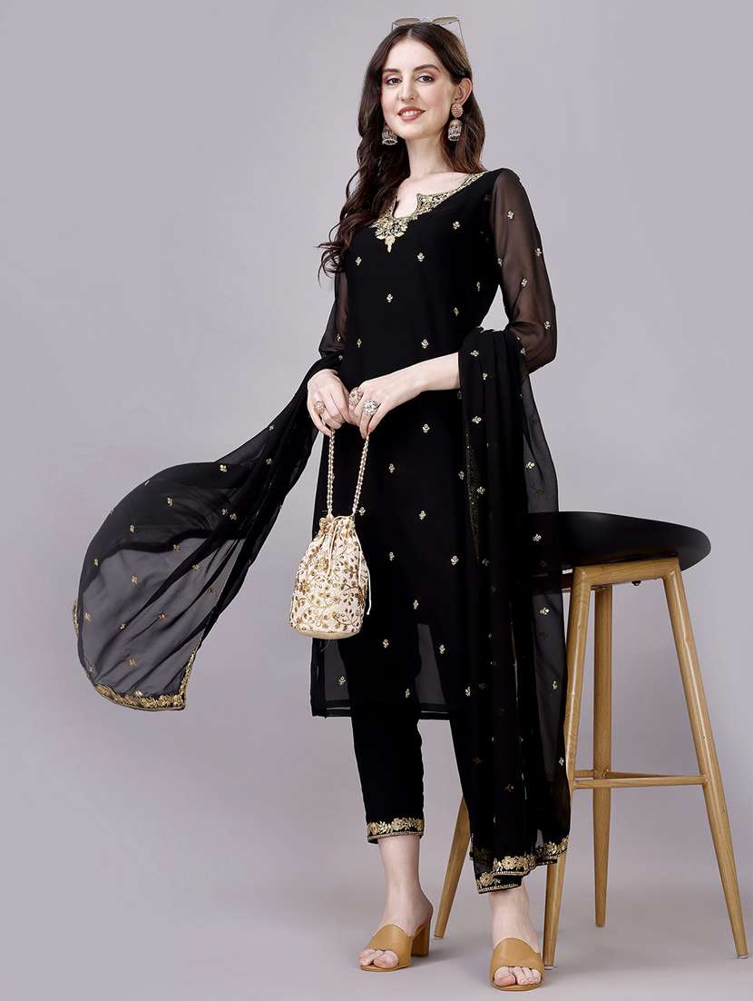 black colored kurta pant set - 20315969 -  Standard Image - 3