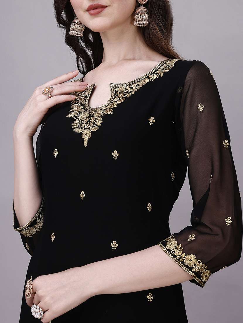 black colored kurta pant set - 20315969 -  Standard Image - 5