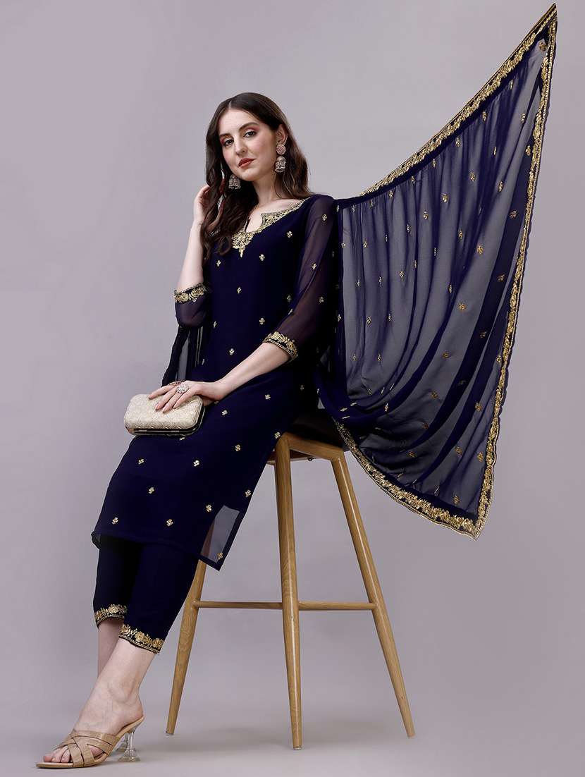 navy blue colored kurta pant set - 20315970 -  Standard Image - 3
