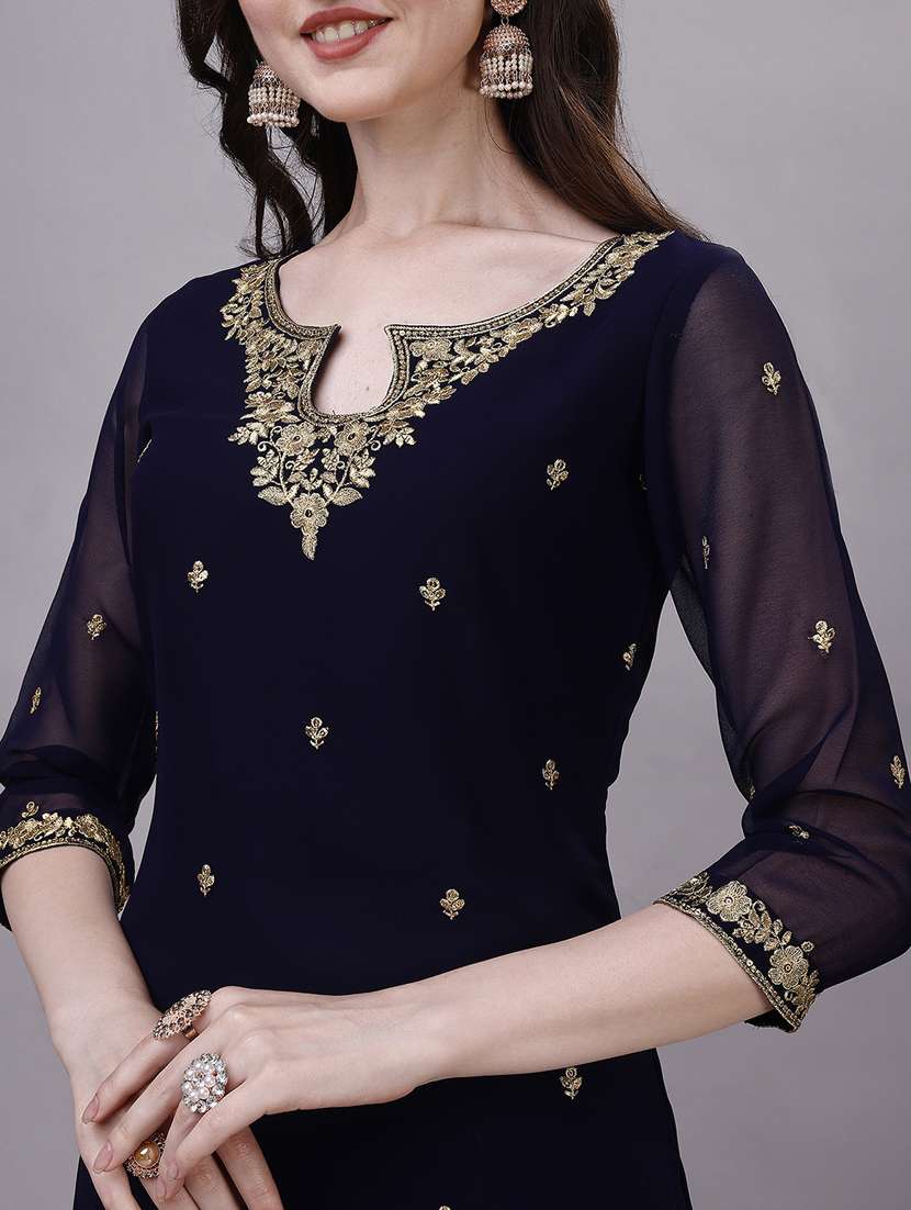 navy blue colored kurta pant set - 20315970 -  Standard Image - 5