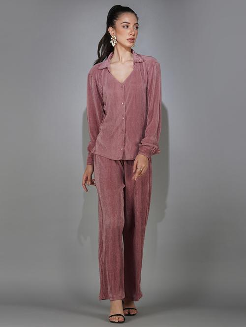 pink solid shirt and trouser co-ord set - 20316135 - Standard Image - 0
