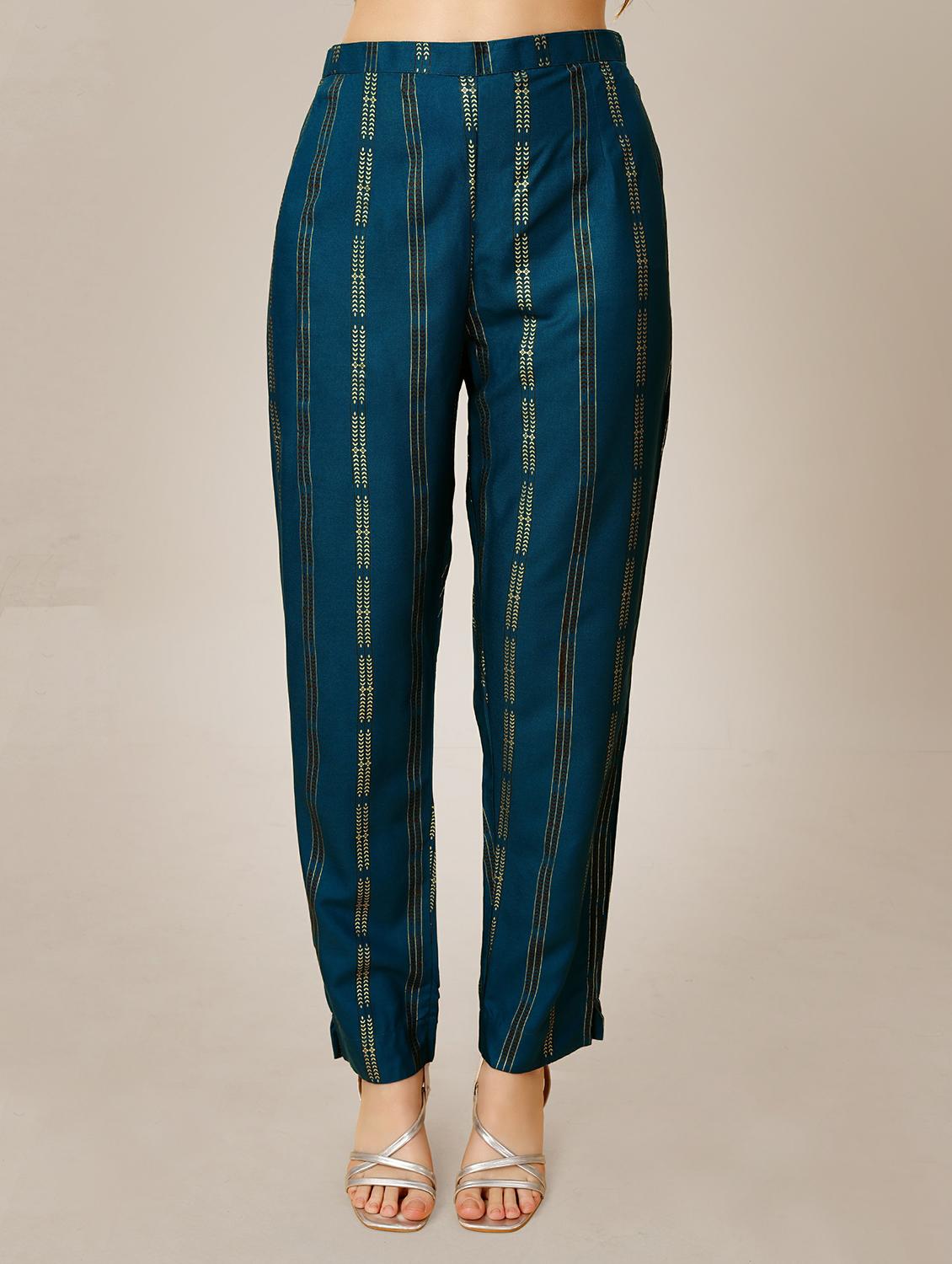 women blue round neck kurta pant set - 20317891 - Standard Image - 3