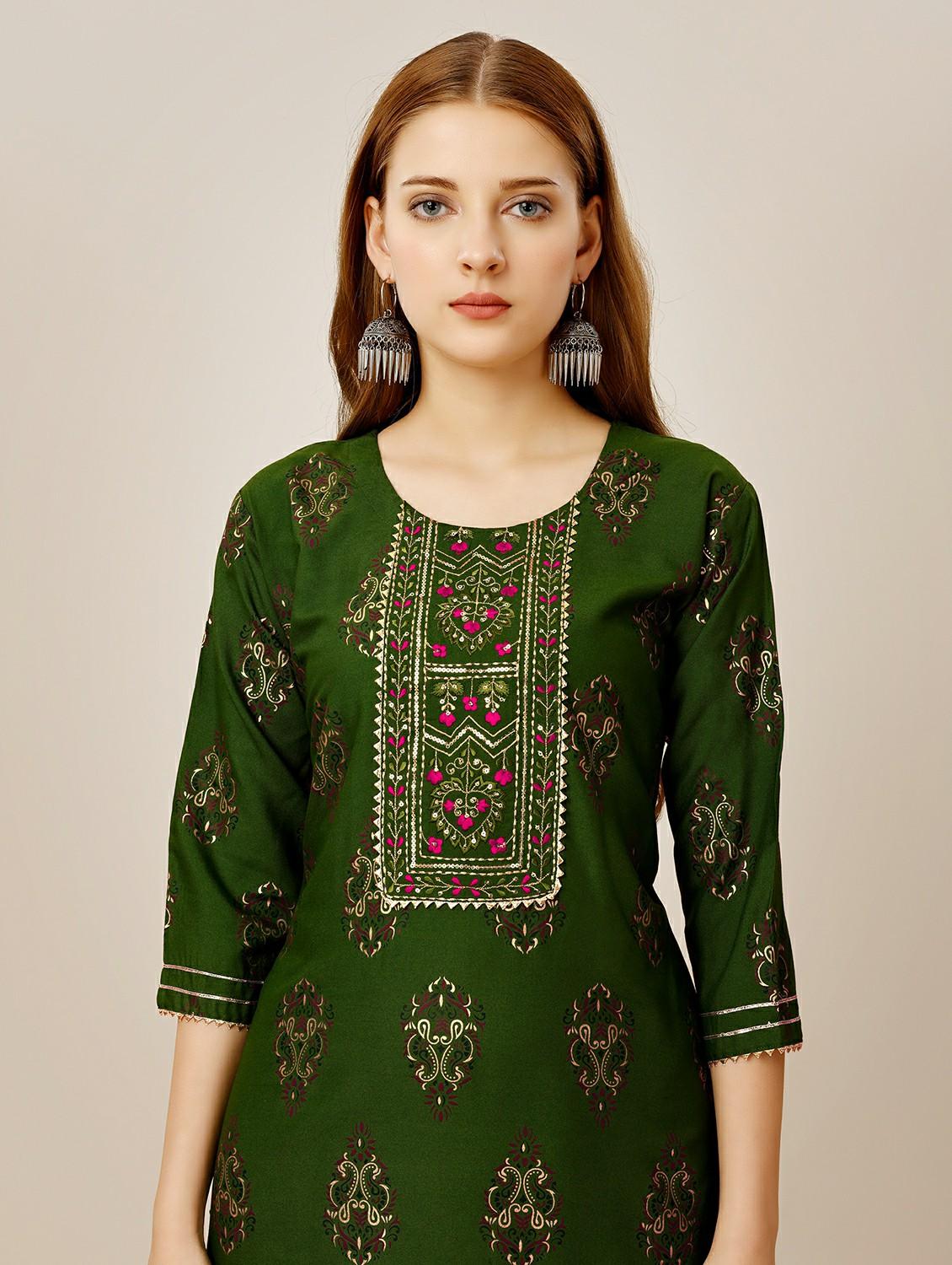 women green round neck kurta pant set - 20317892 - Standard Image - 5