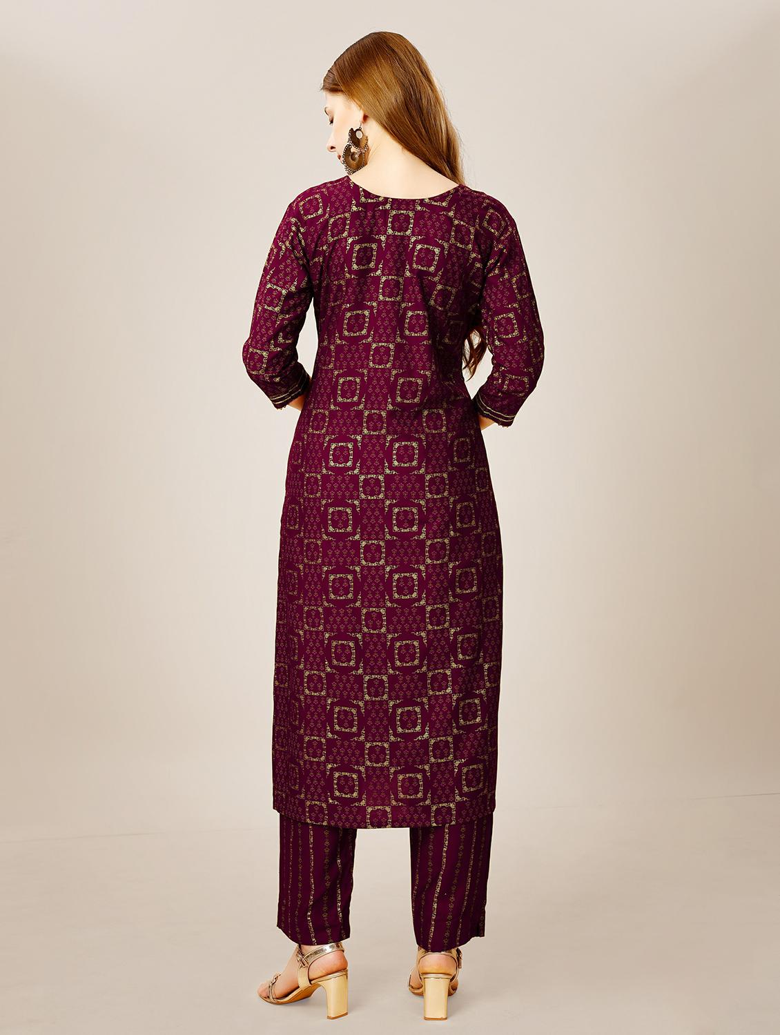 women purrple round neck kurta pant set - 20317893 - Standard Image - 3