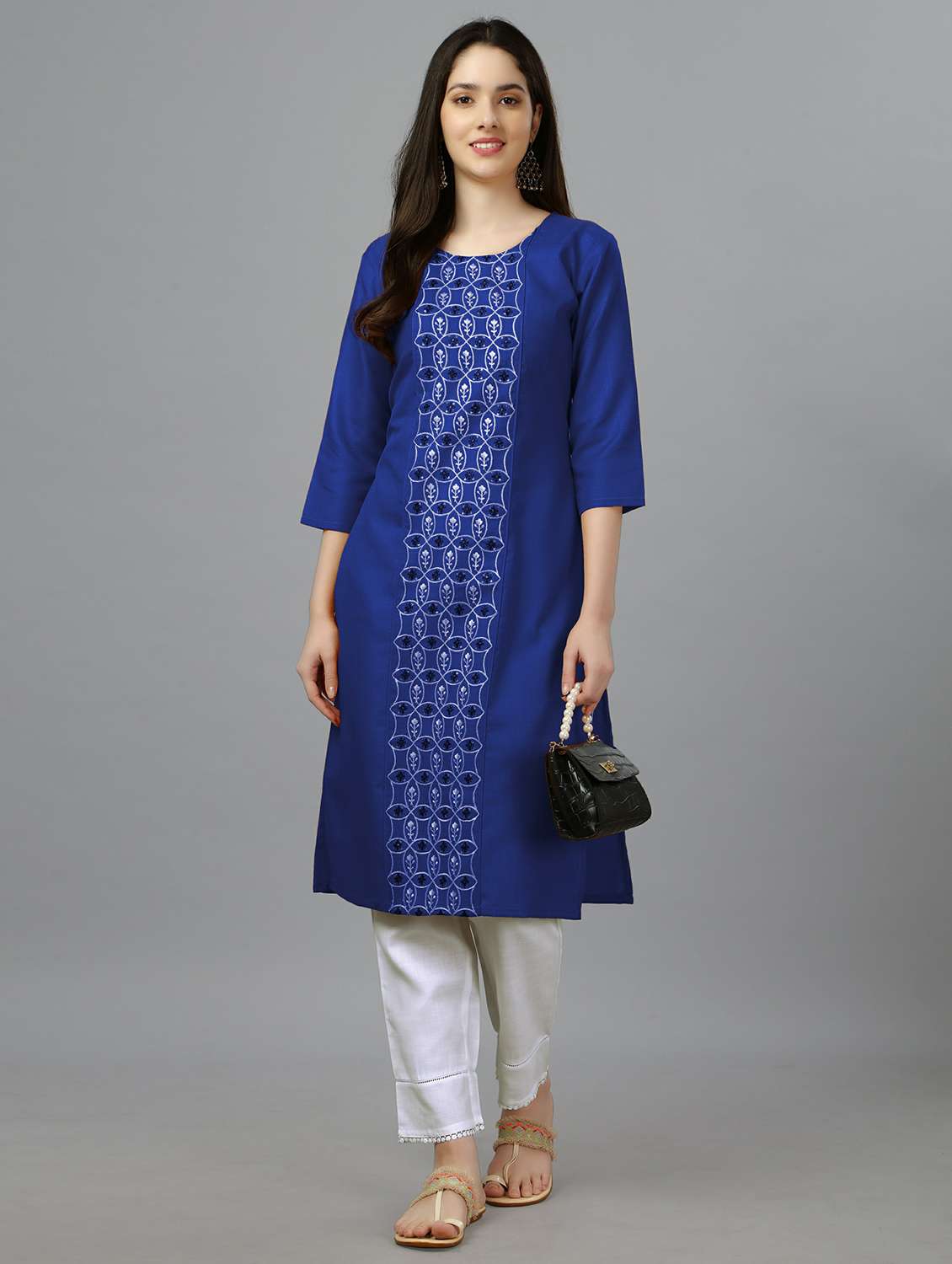 women blue round neck straight kurta - 20317906 -  Zoom Image - 0