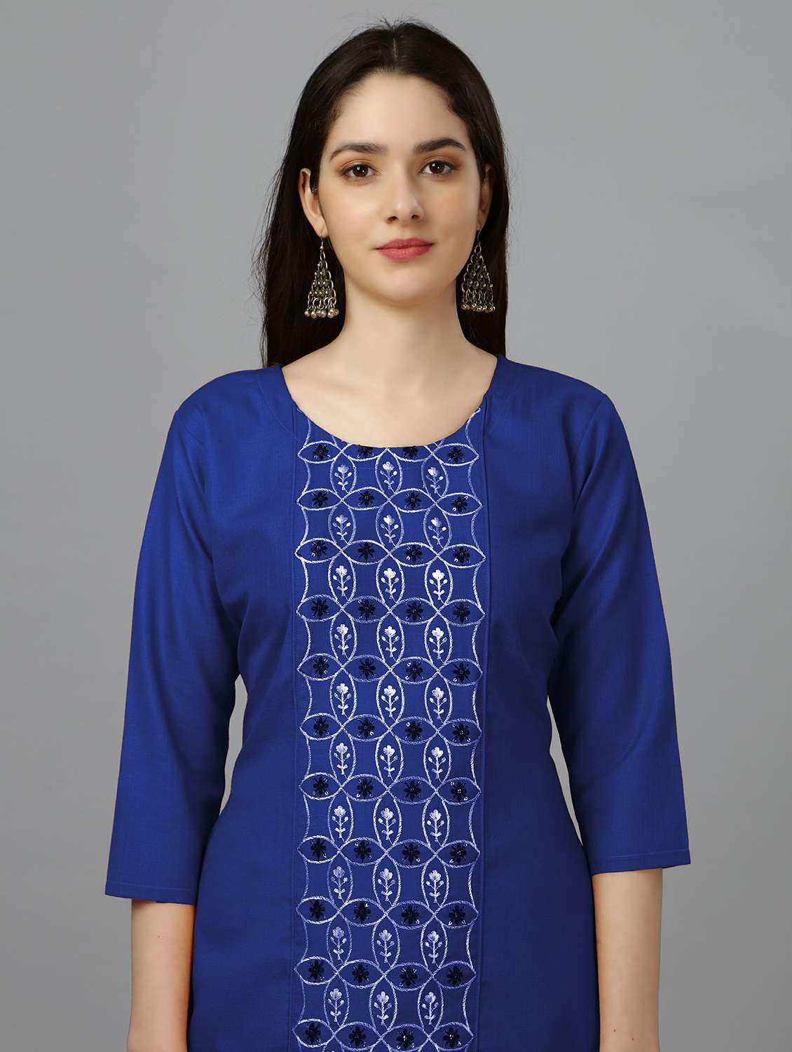 women blue round neck straight kurta - 20317906 -  Standard Image - 3